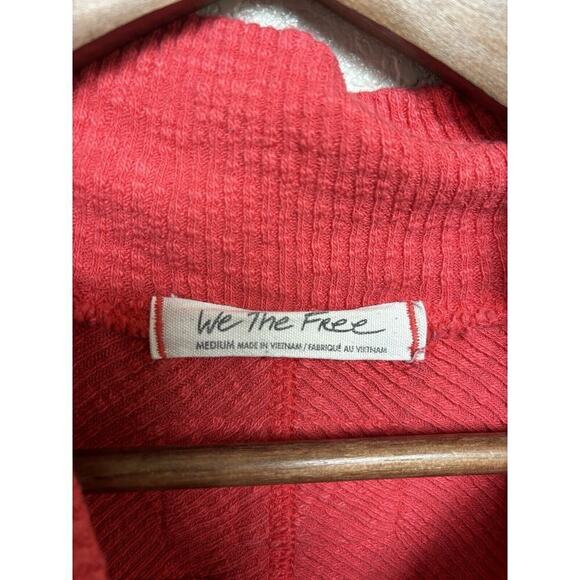 Free People Red knit tunic sweater M long sleeve mock neck cozy lounge oversized - Picture 3 of 5
